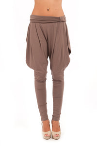 Brown Jersey Harem Style Pants with Pockets
