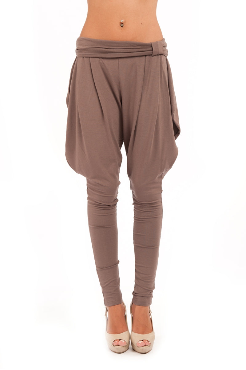 Brown Jersey Harem Style Pants with Pockets