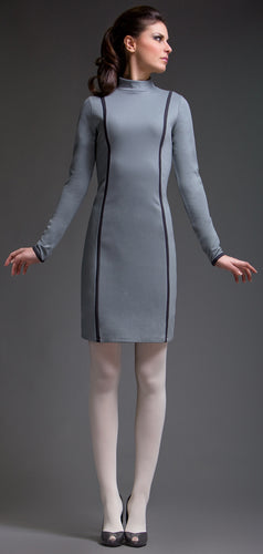 Fitted Long Sleeve Dress with Dark Grey Detailing