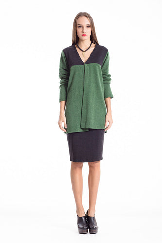 Wool Blend Block Colour Cardigan green