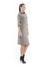 Load image into Gallery viewer, Faux Leather Detail Shift Dress olive.