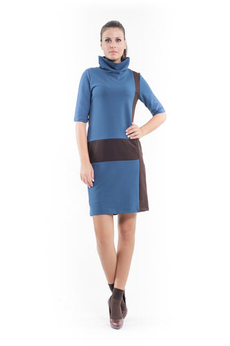 Panel Detail Polo Neck Dress