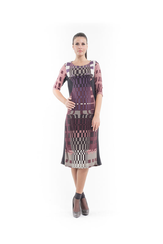 Conquista Φόρεμα Midi Casual Εμπριμέ Βισκόζη Ροζ Πούδρα C130-279-74
