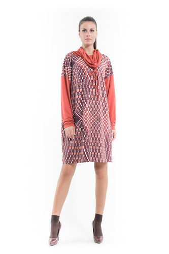 Airy Hooded Print Dress Grenadine