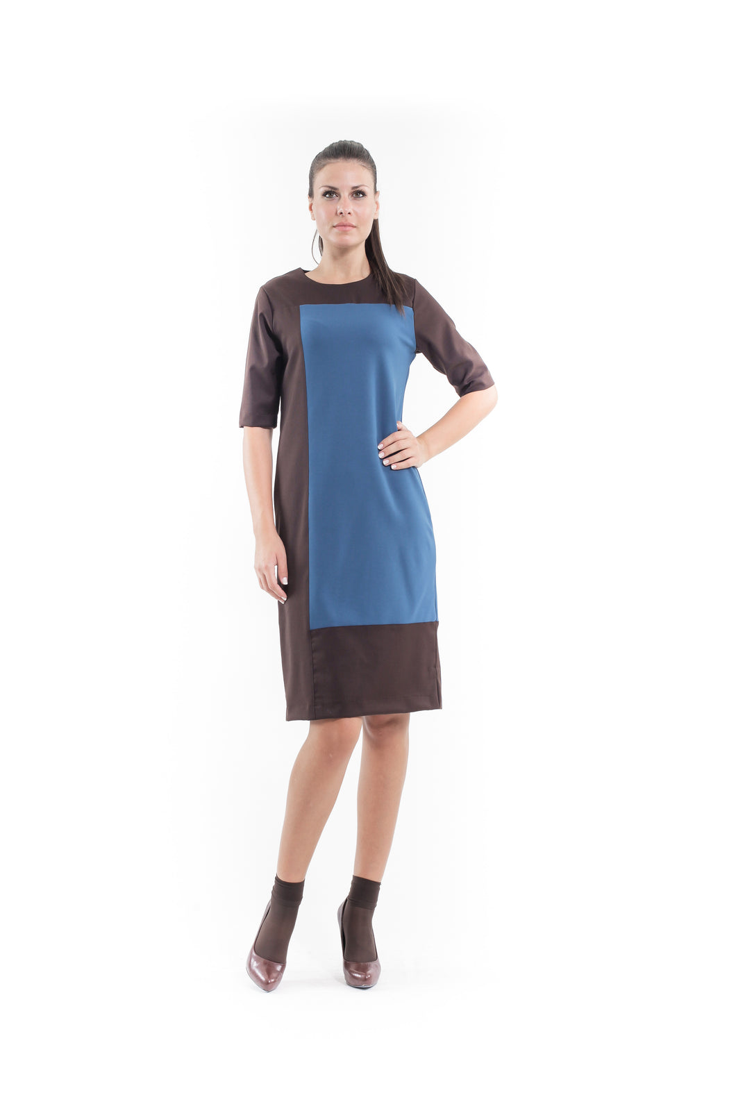 Contrast Fabric Shift Dress petrol