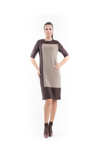 Contrast Fabric Shift Dress camel