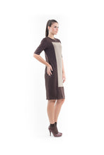Load image into Gallery viewer, Contrast Fabric Shift Dress camel
