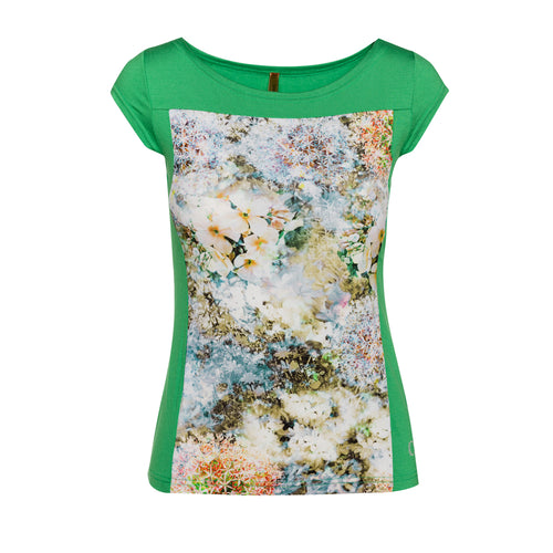 Floral Print Boat Neck Top in Green