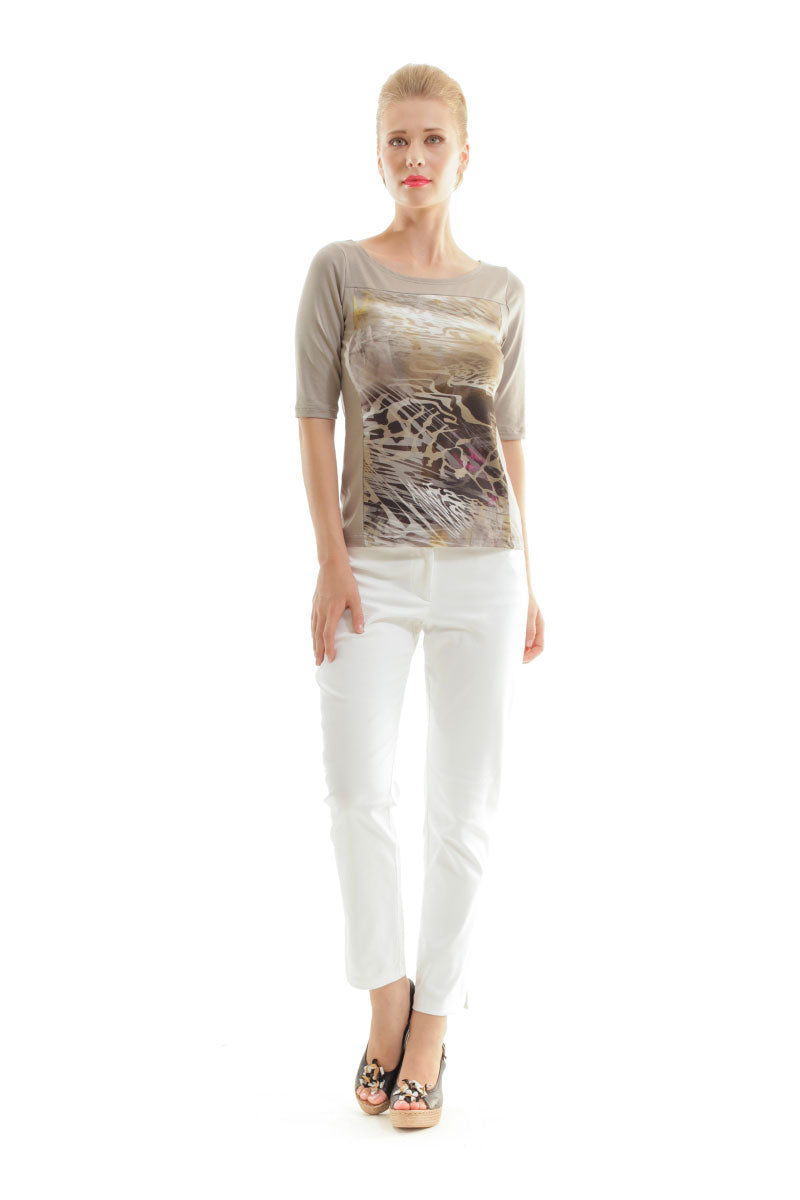 Conquista Μπλούζα Άνετη Γραμμή Animal Print Δίχρωμο Καλοκαιρινή Βισκόζη Πολύχρωμη C140-163-26