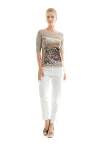 Animal Print & Solid Colour Top