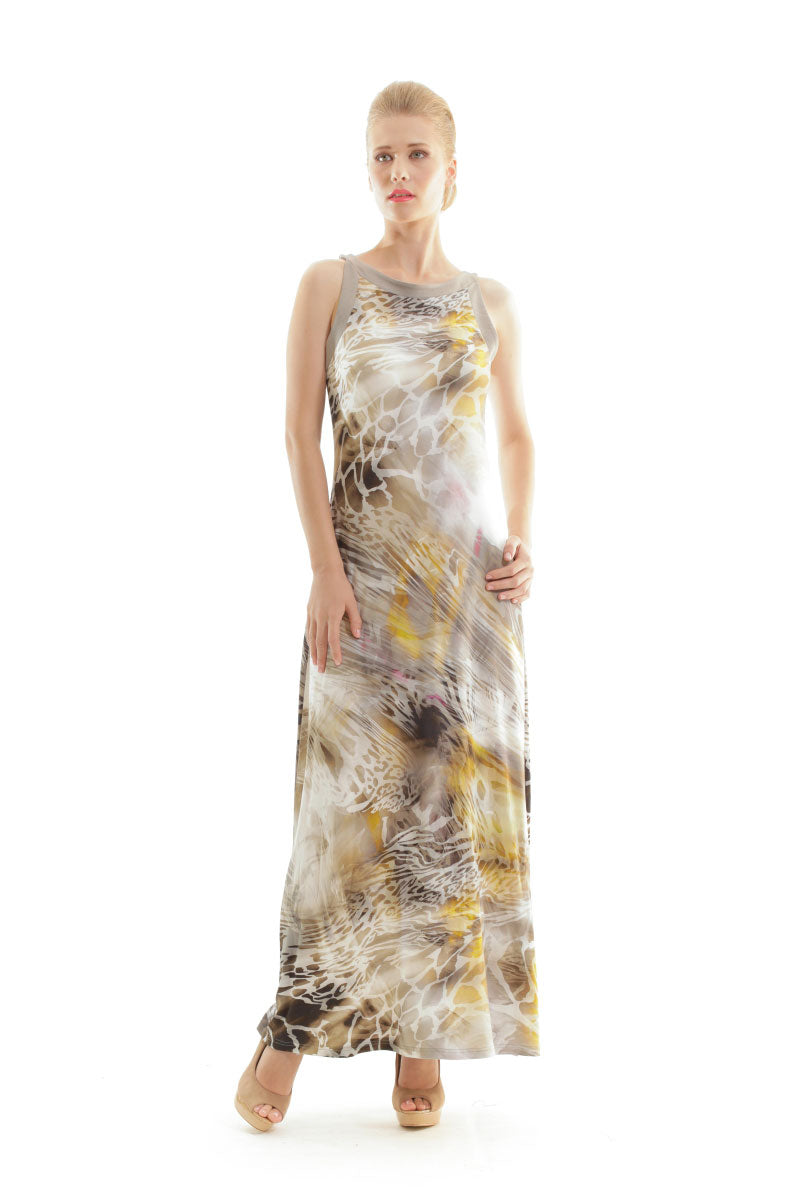 Conquista Φόρεμα Maxi Άνετη Γραμμή Animal Print Εμπριμέ Καλοκαιρινό Βισκόζη Πολύχρωμο C140-165-26