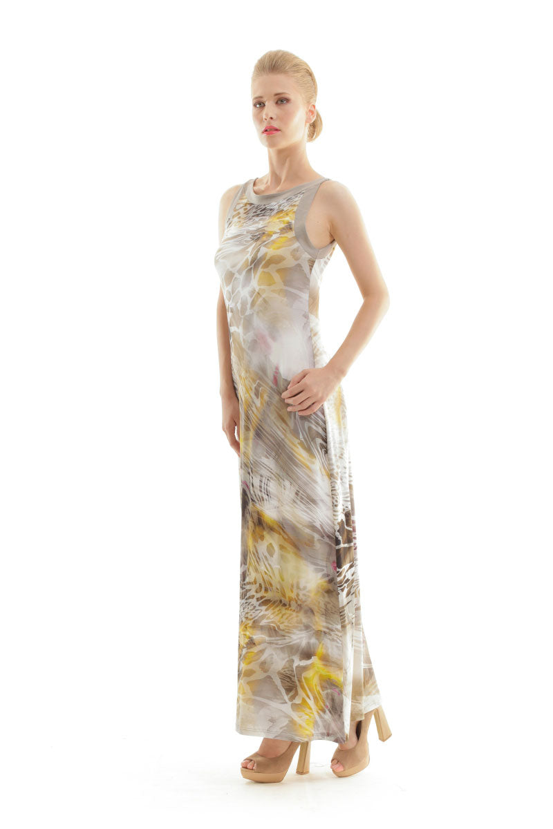 Conquista Φόρεμα Maxi Άνετη Γραμμή Animal Print Εμπριμέ Καλοκαιρινό Βισκόζη Πολύχρωμο C140-165-26