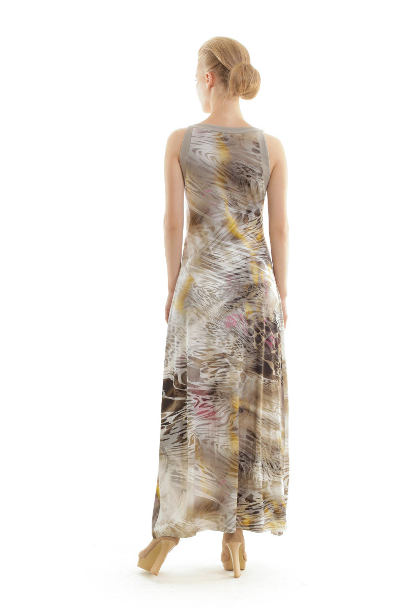 Conquista Φόρεμα Maxi Άνετη Γραμμή Animal Print Εμπριμέ Καλοκαιρινό Βισκόζη Πολύχρωμο C140-165-26