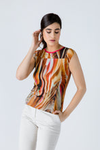 Load image into Gallery viewer, Print Cap Sleeve Top with Trim Detail