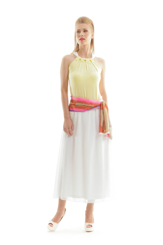 Yellow Sleeveless Top with Contrast Neck Band