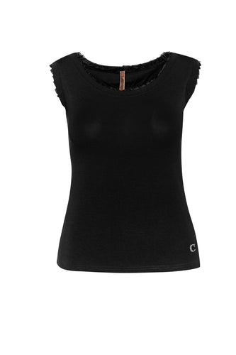 Raw Edge detail Conquista Fashion Top in Black