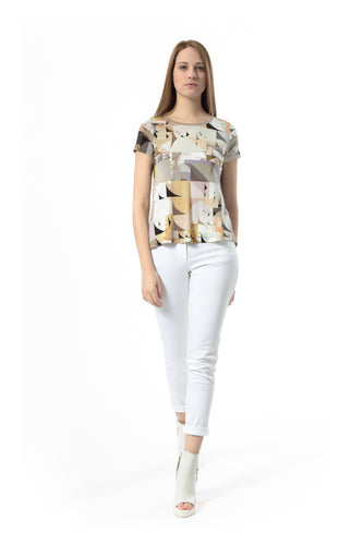 Short Sleeved Geometric Print Top