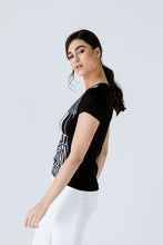 Load image into Gallery viewer, Black Short Sleeve Print Detail Top