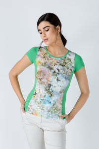 Green Short Sleeve Floral Print Top