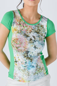 Green Short Sleeve Floral Print Top