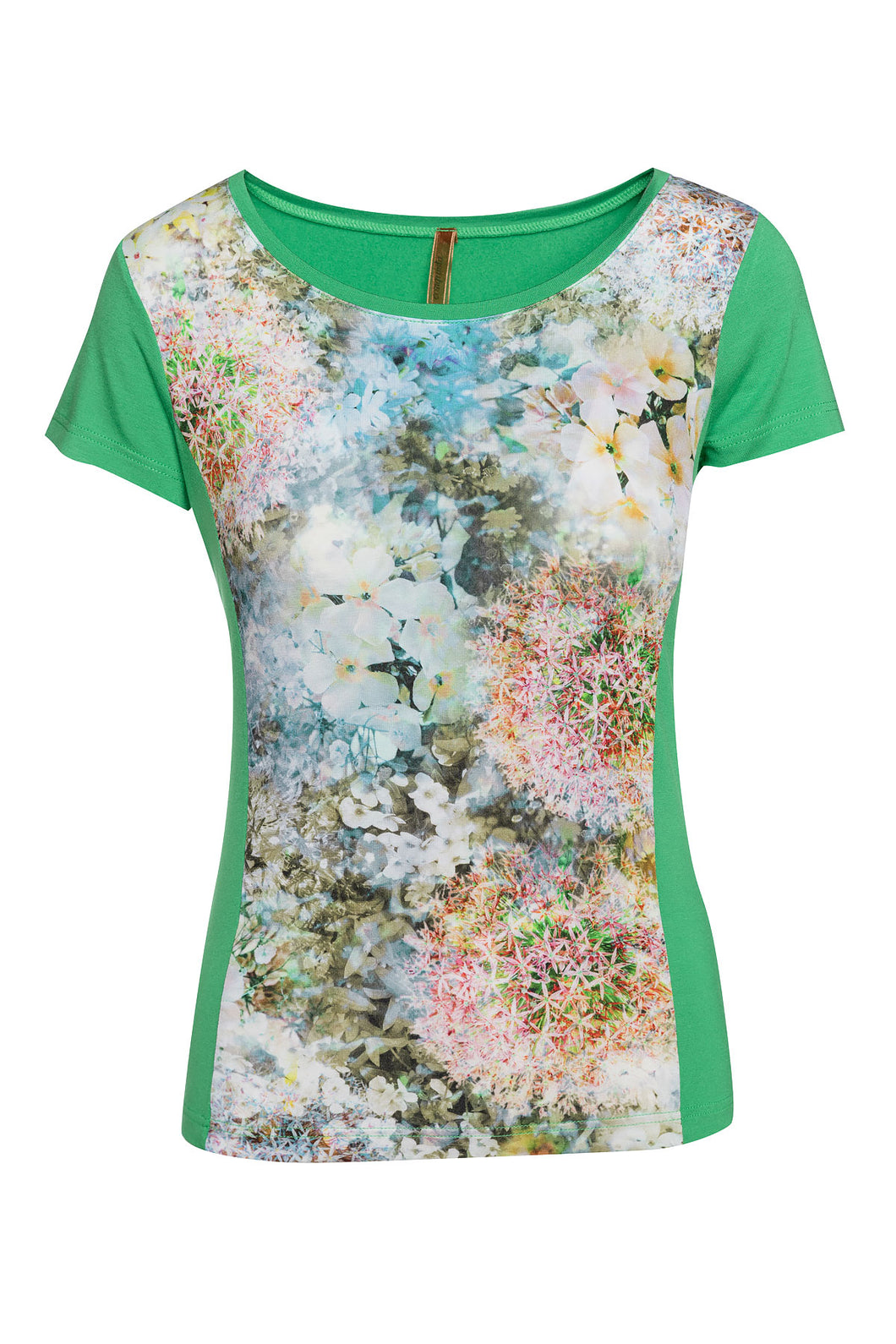 Green Short Sleeve Floral Print Top