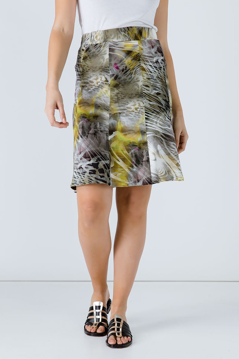 Women's A-Line Skirt in Elastic Printed Jersey – Abstract Animal Pattern