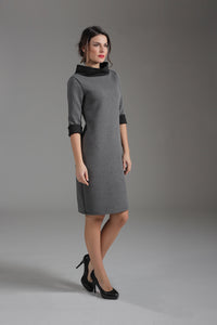 Grey Shades Quilt Jersey ¾ Sleeve Dress with Contrast Detail