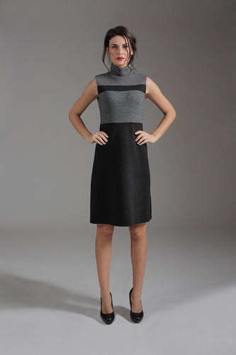 Three Fabric Sleeveless Jersey Dress in Shades of Grey