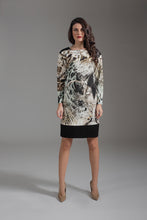 Load image into Gallery viewer, Print Long Sleeve Jersey Punto di Roma Sack Dress with Contrast Panel Detail