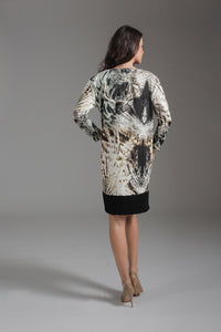 Print Long Sleeve Jersey Punto di Roma Sack Dress with Contrast Panel Detail