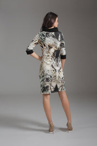 Fitted Punto di Roma Print Dress with Belt