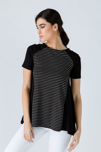 Black Short Sleeve Top with Stripe Detail