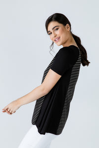 Black Short Sleeve Top with Stripe Detail