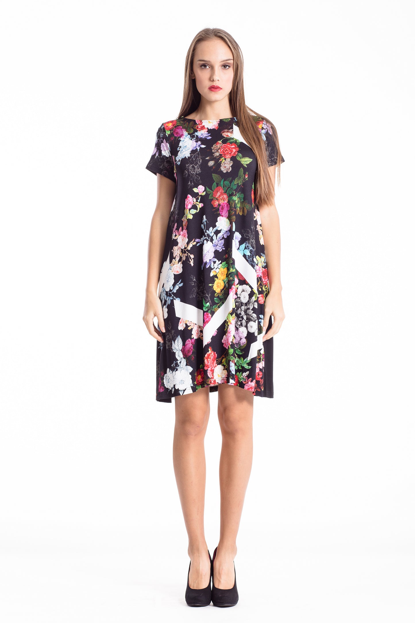 Conquista Φόρεμα Midi Floral Γραμμή Α Εμπριμέ Καλοκαιρινό Μαύρο C151-032-00