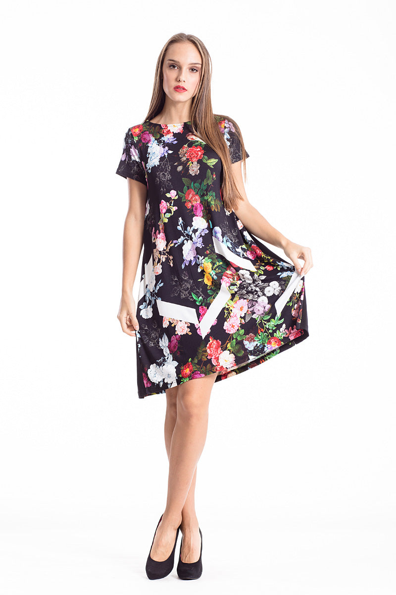 Conquista Φόρεμα Midi Floral Γραμμή Α Εμπριμέ Καλοκαιρινό Μαύρο C151-032-00