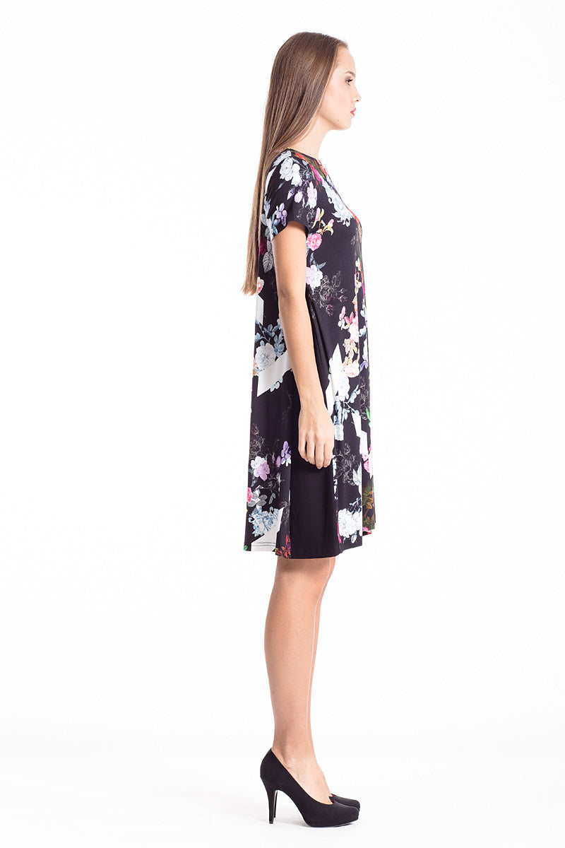 Conquista Φόρεμα Midi Floral Γραμμή Α Εμπριμέ Καλοκαιρινό Μαύρο C151-032-00
