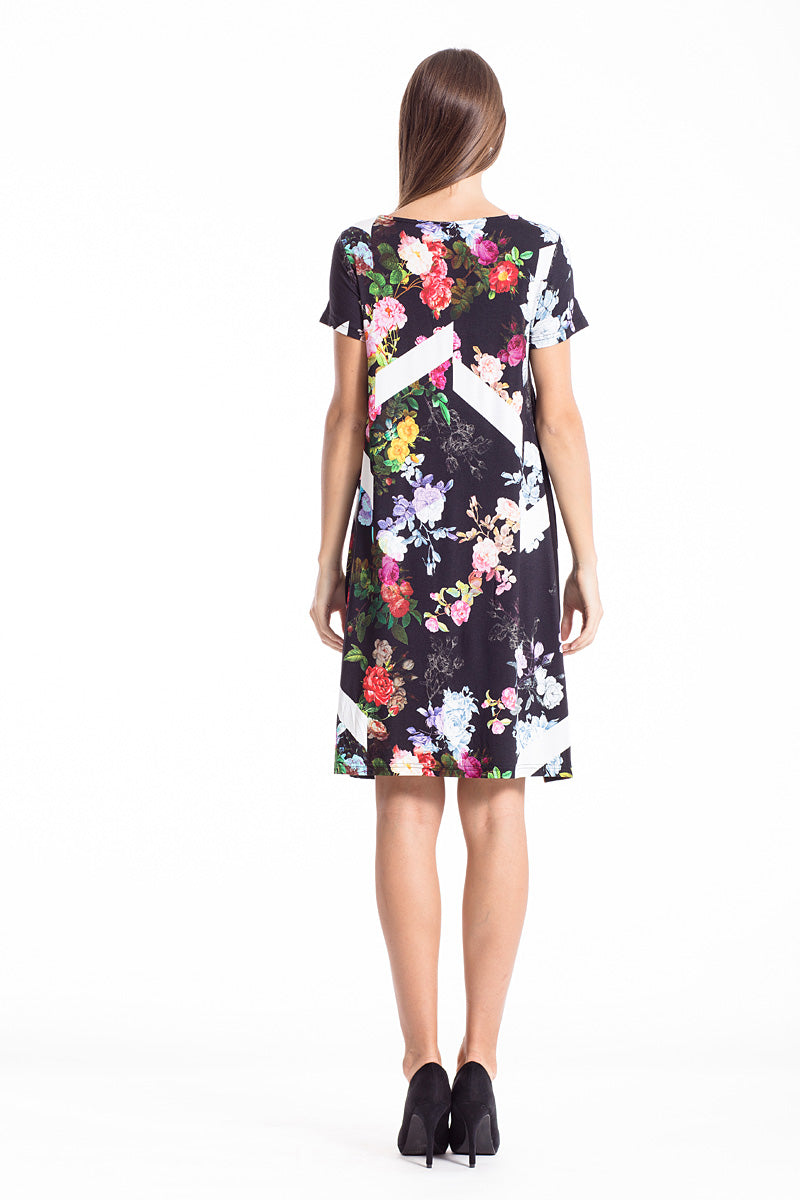 Conquista Φόρεμα Midi Floral Γραμμή Α Εμπριμέ Καλοκαιρινό Μαύρο C151-032-00