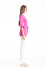 Load image into Gallery viewer, Top with flowing batwing sleeves and a tie waist by Conquista