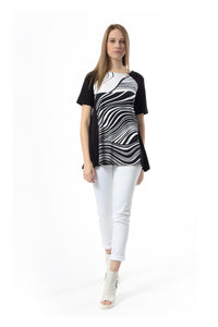 Abstract Wave Print Overlay Tunic Top