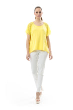 Load image into Gallery viewer, Lace Detail Short-Sleeved Top in Yellow