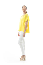 Load image into Gallery viewer, Lace Detail Short-Sleeved Top in Yellow