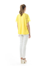 Load image into Gallery viewer, Lace Detail Short-Sleeved Top in Yellow