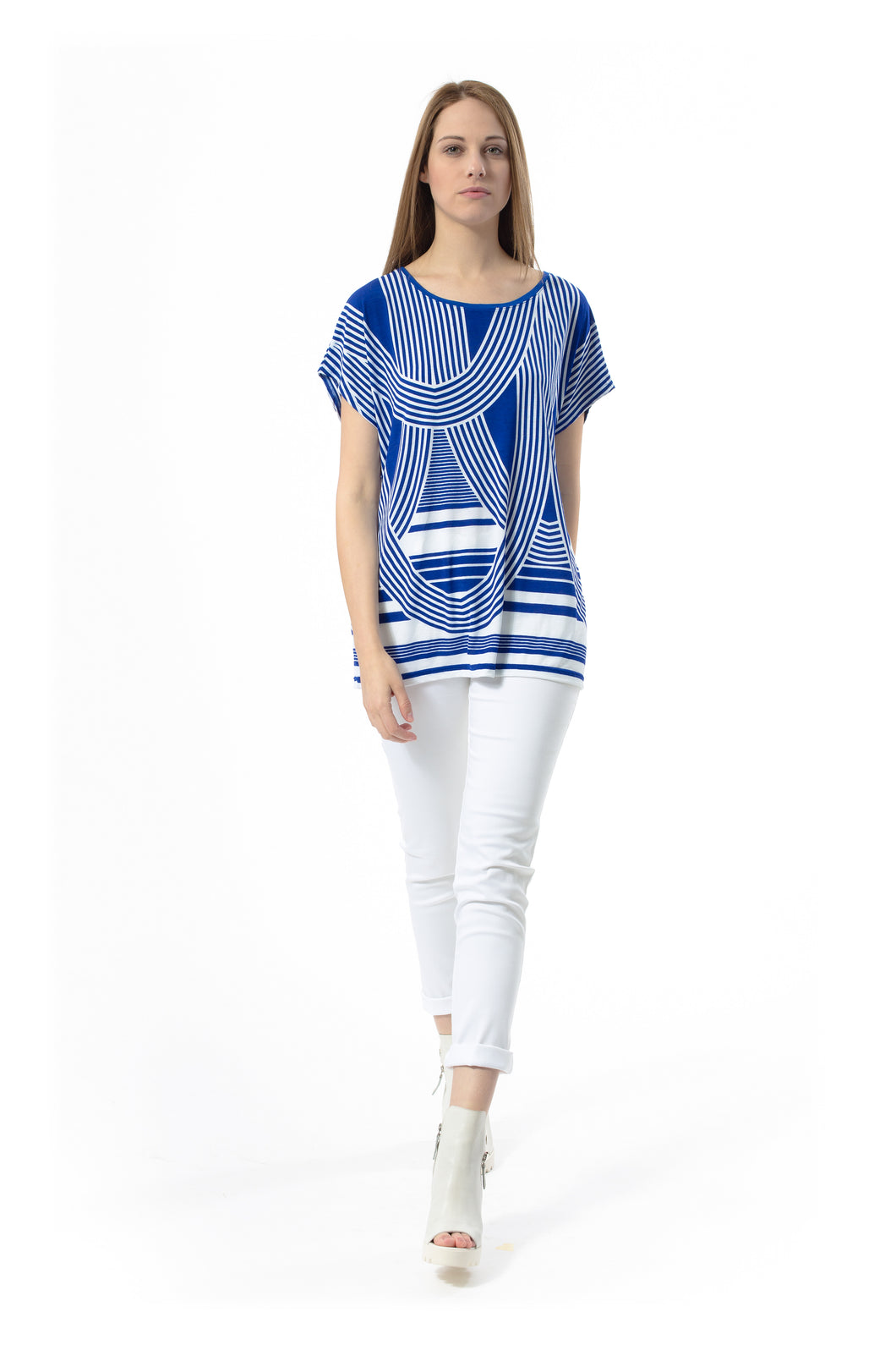 Women's Blue and White Striped Jersey Top