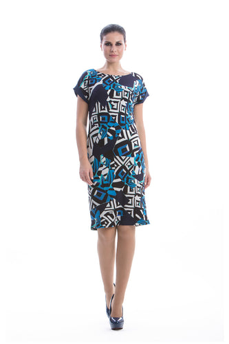 Straight Print Dress In Abstract Print Fabric