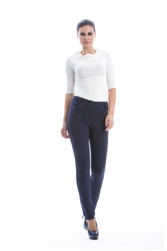 Straight Trousers with Faux Leather Detail