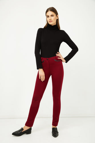 Long Fitted Jeggings with Pleather Detail