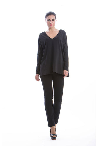 Loose Fit Long Sleeve V Neck Top by Conquista Fashion