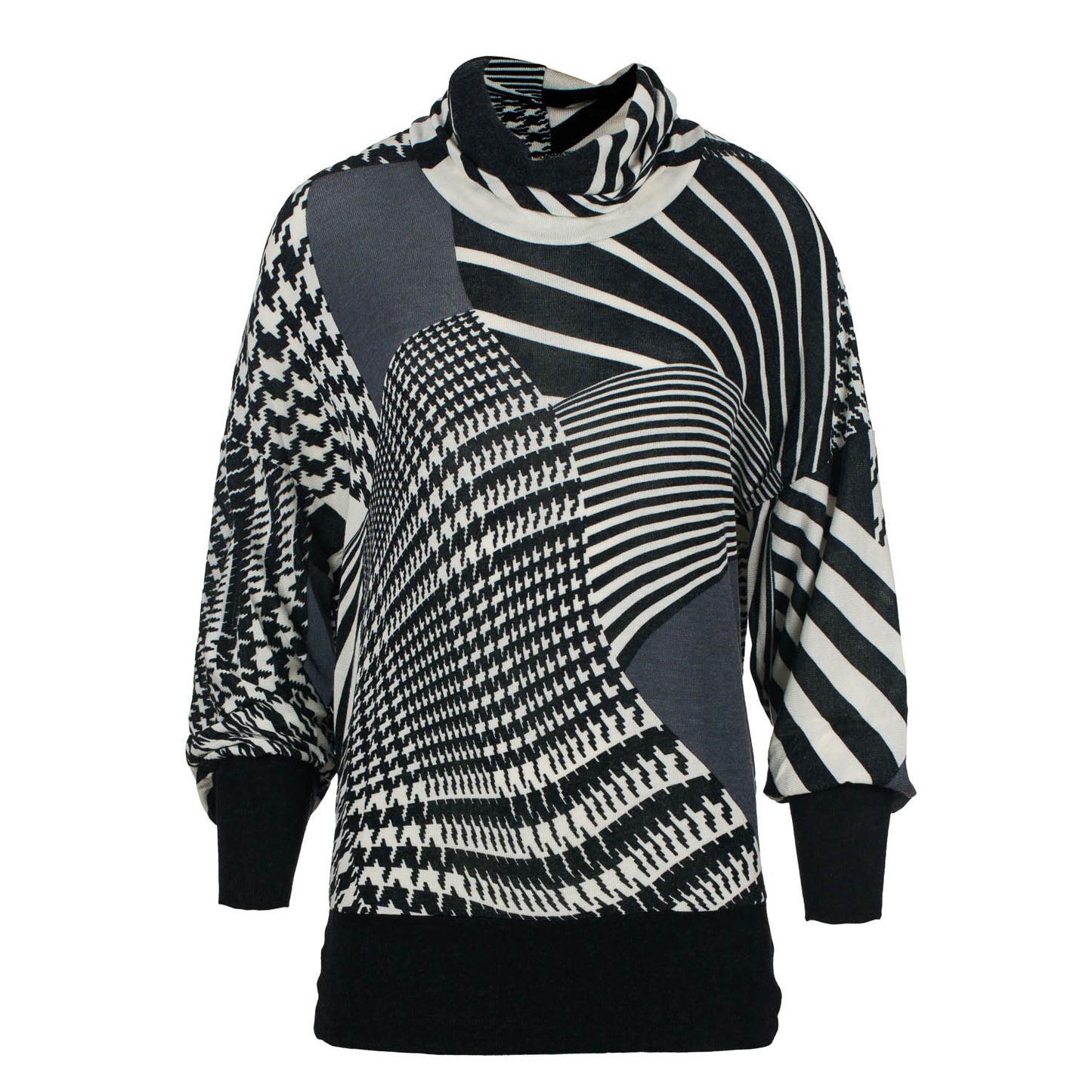 Knit Polo Neck Top with Batwing Sleeves
