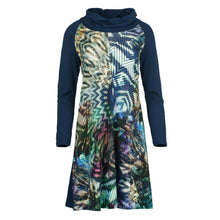 Load image into Gallery viewer, A Line Turtle Neck Dress in Print and Solid Colour Stretch Jersey Fabric
