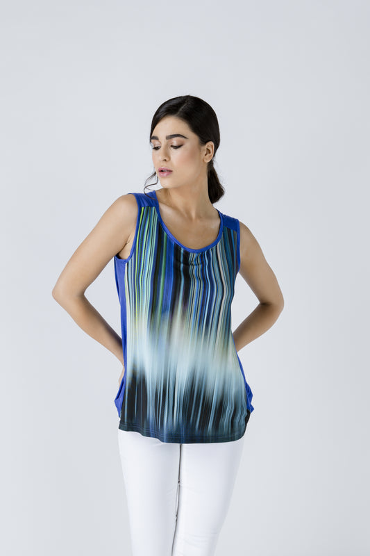 Conquista Τοπ Αμάνικο Γραμμή Α Ριγέ Casual Micromodal Μπλε Ρουά C161-052B-12